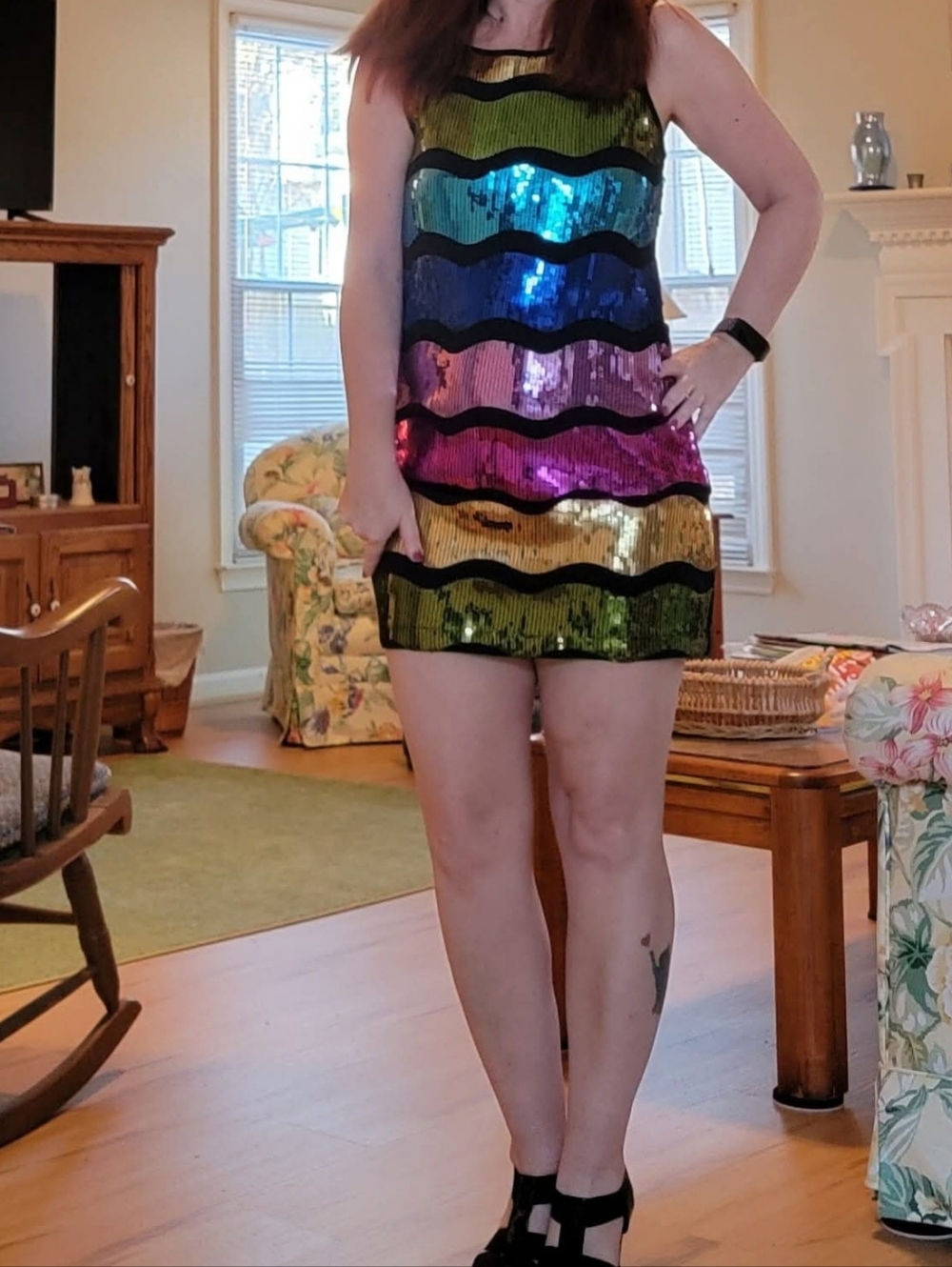 Sequin Rainbow Stripe Tank Dress